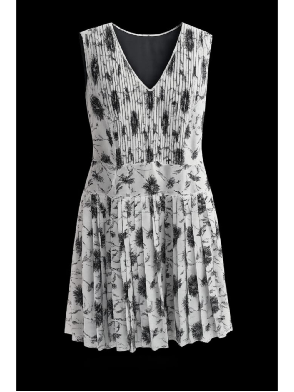 Halogen Black & White Pleated Floral Sleeveless Dress Plus Size 24W
